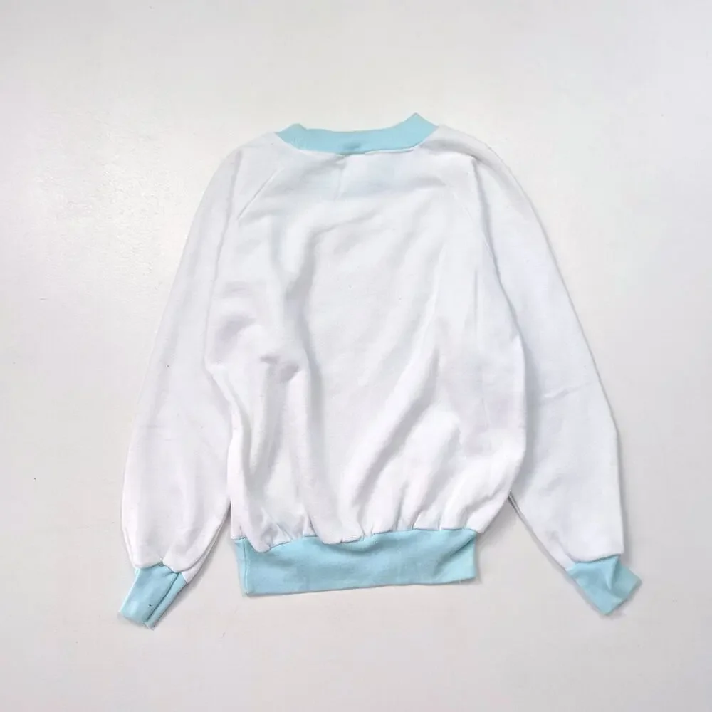 Vintage Les Bebe Sweatshirt Girls Size 8 80s White Pastel Graphic Long Sleeve